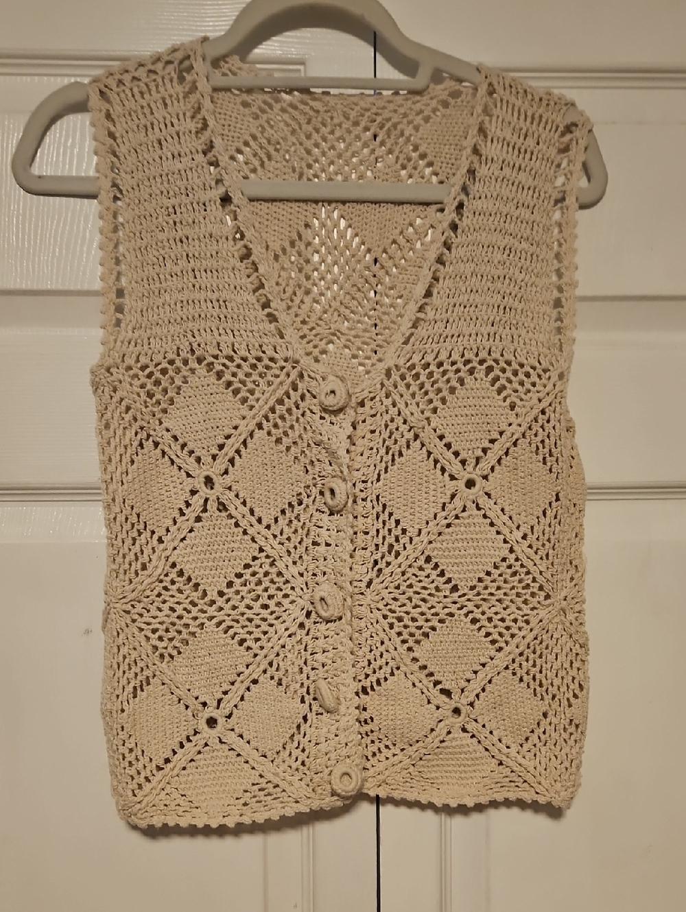 Crochet Button-Front Vest in Cream